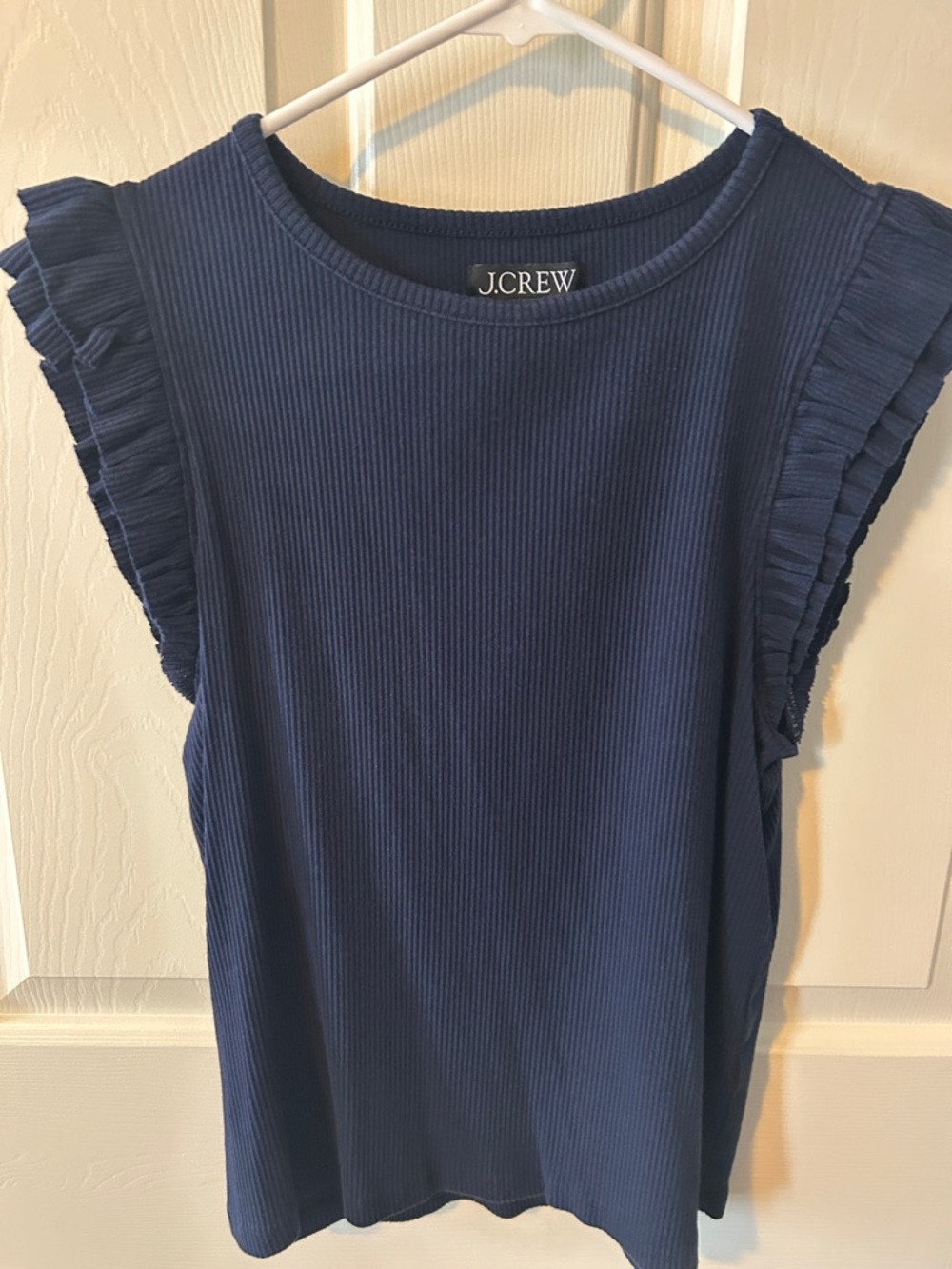 J. Crew Navy Ribbed Ruffle Sleeve Tank Top